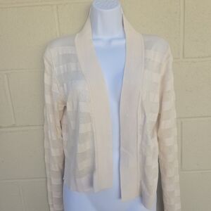 Esperanza- Women's- Cream- Striped- Open Front- - Light- Cardigan- Cropped- L